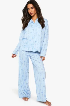boohoo Petite Pyjama Ensemble Chemise à Manches Longues & Pantalon à Motif Noeud<Femme Pyjamas