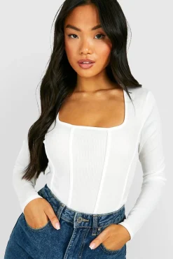 boohoo Petite Rib Corset Bodysuit<Femme Tops