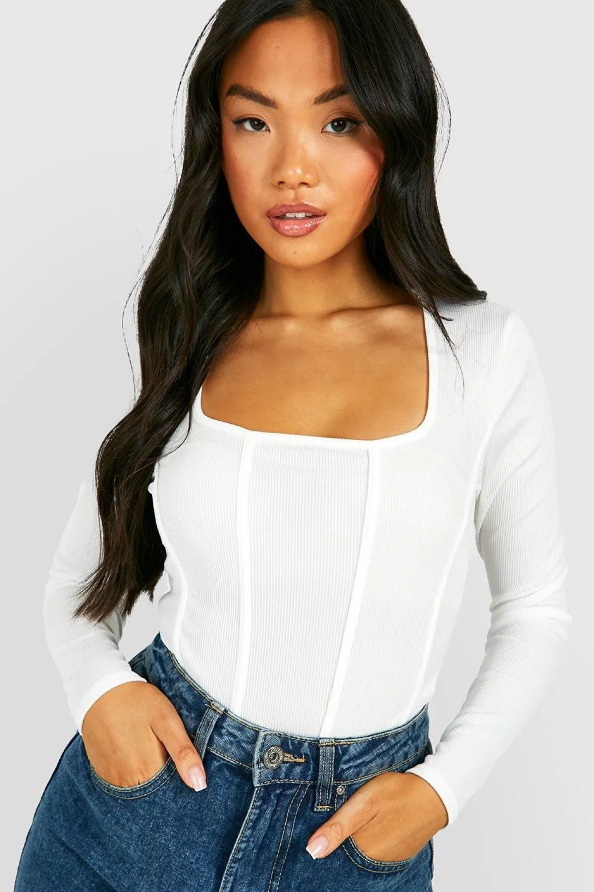 boohoo Petite Rib Corset Bodysuit<Femme Tops