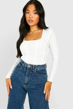 boohoo Petite Rib Corset Bodysuit<Femme Tops