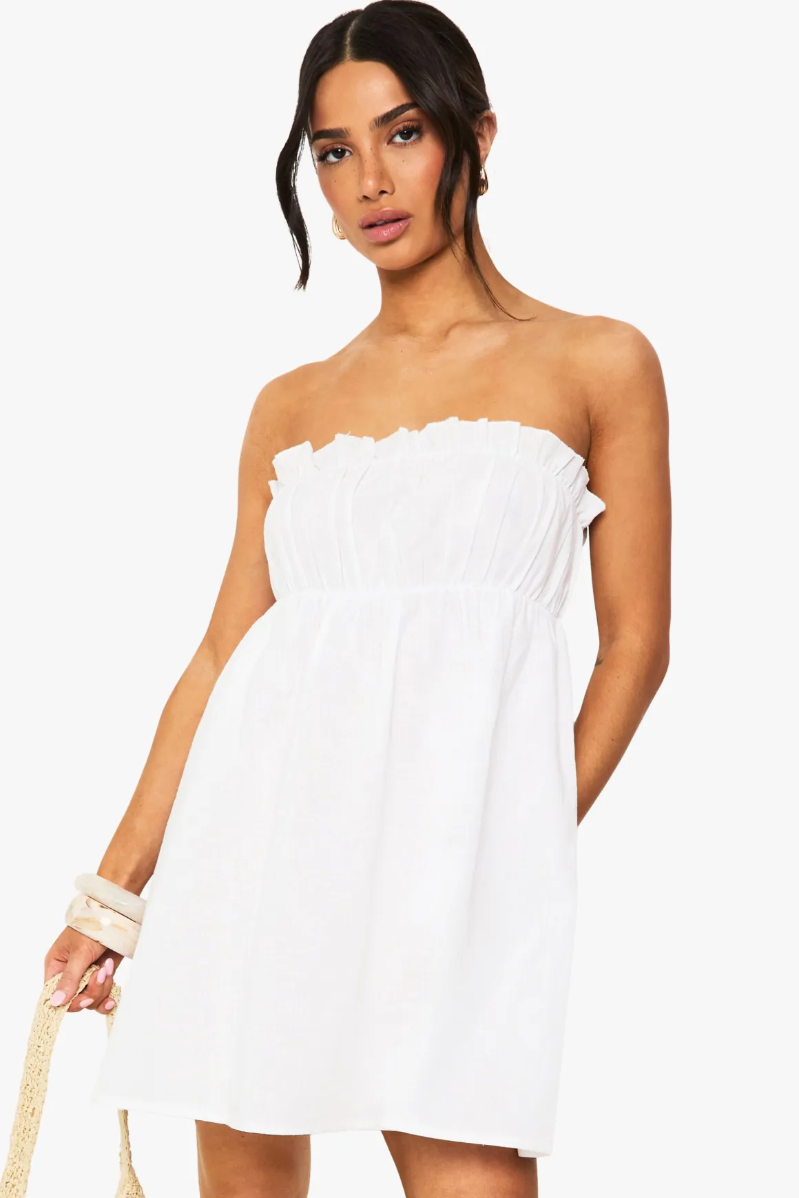 Petite robe bandeau petite en lin froncé