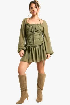 Petite - Robe champêtre froncée en mousseline de soie