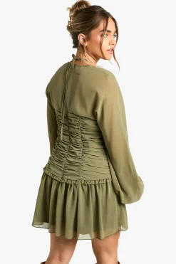 Petite - Robe champêtre froncée en mousseline de soie