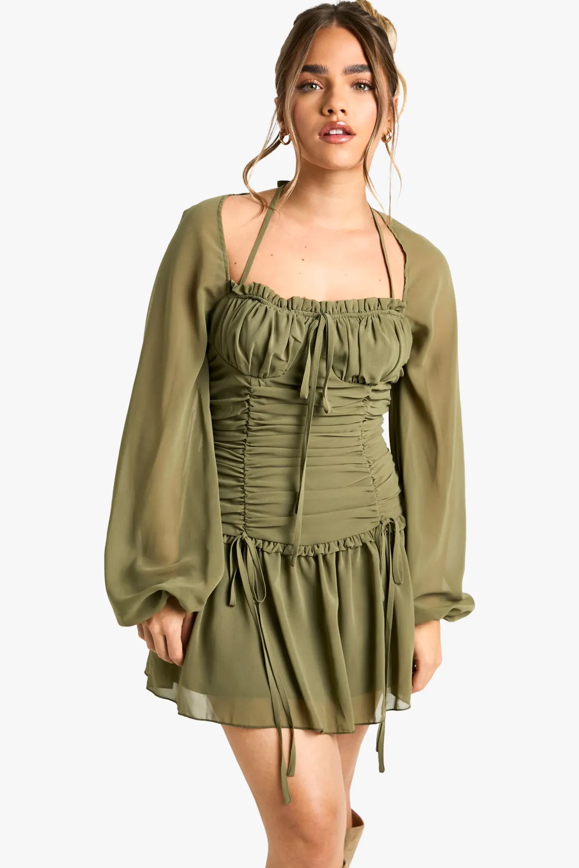 Petite - Robe champêtre froncée en mousseline de soie