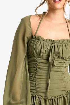 Petite - Robe champêtre froncée en mousseline de soie