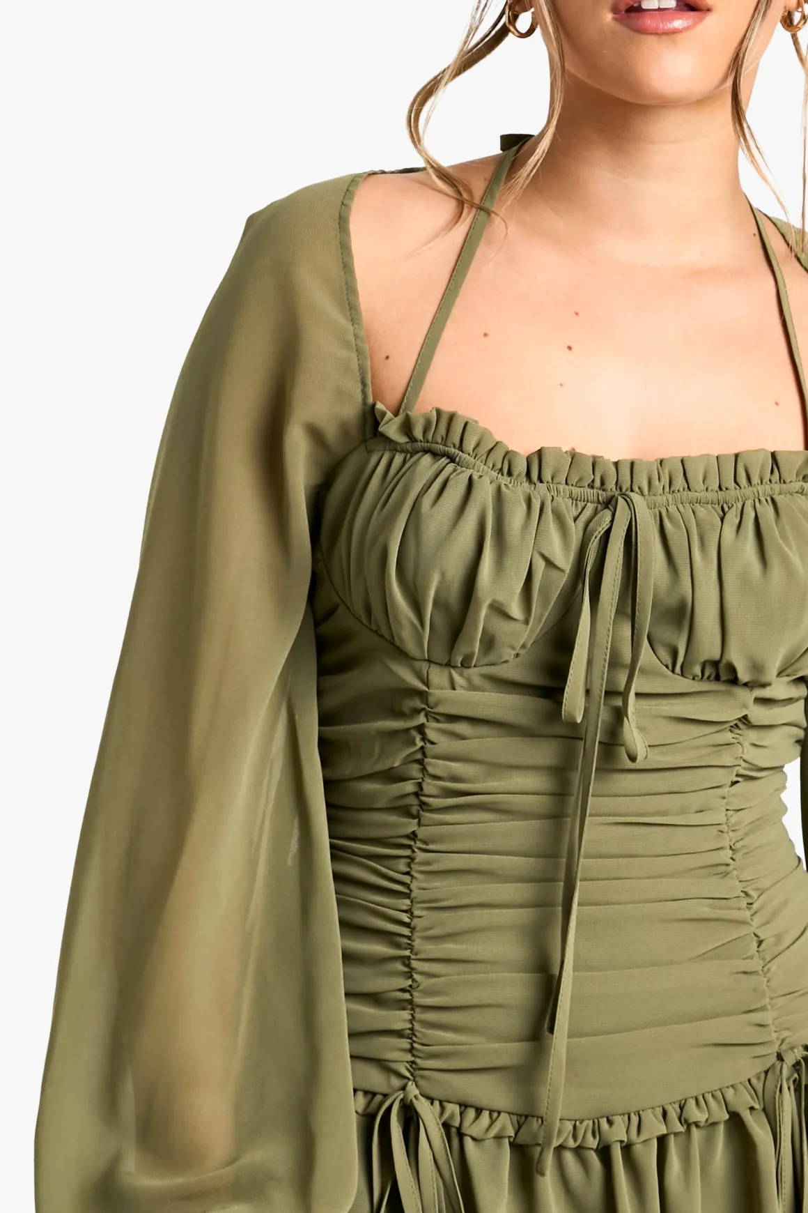 Petite - Robe champêtre froncée en mousseline de soie