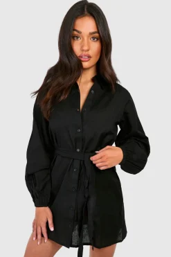 Petite robe chemise à ceinture effet lin