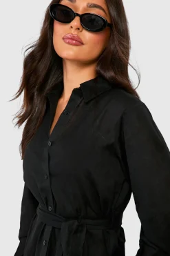 Petite robe chemise à ceinture effet lin