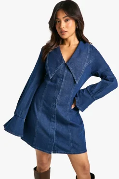 Petite Robe Chemise en Jean avec Détail sur Petit Col