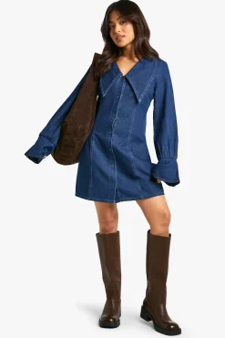 Petite Robe Chemise en Jean avec Détail sur Petit Col