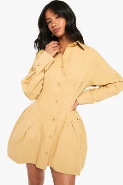 Petite robe chemise en popeline à ourlet volumineux