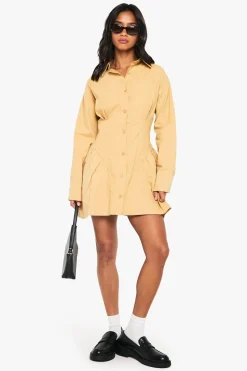 Petite robe chemise en popeline à ourlet volumineux