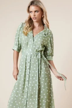 Dorothy Perkins Petite Robe Chemise à Manches Bouffantes et Ceinture Spot<Femme Robes Mi-Longues|Robes