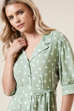 Dorothy Perkins Petite Robe Chemise à Manches Bouffantes et Ceinture Spot<Femme Robes Mi-Longues|Robes