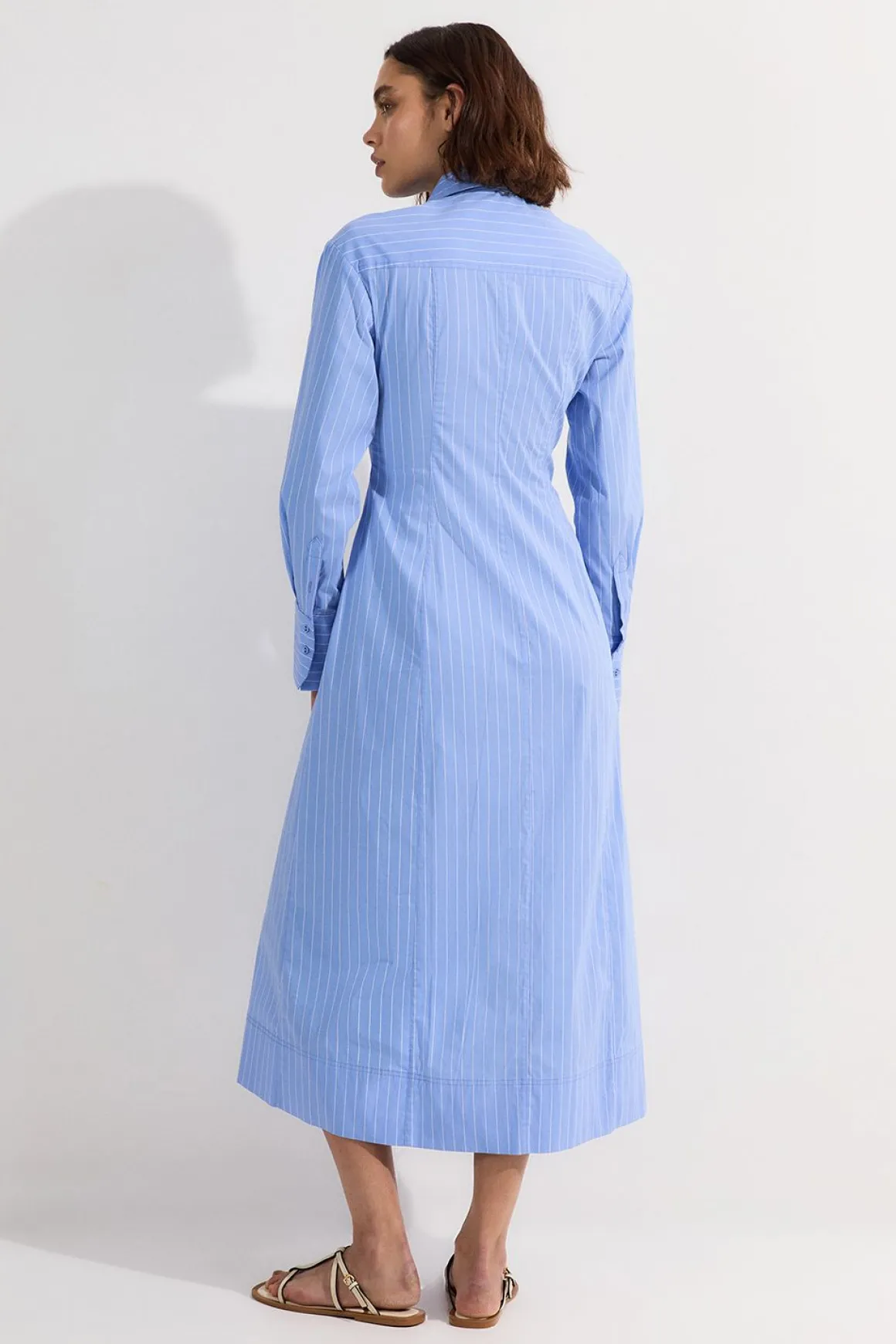 Petite Robe-Chemise Maxi Tissée en Coton Rayé à Rosette