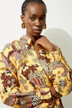 Petite robe chemise mi-longue en viscose et lin tissé