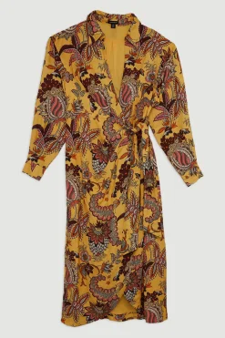 Petite robe chemise mi-longue en viscose et lin tissé