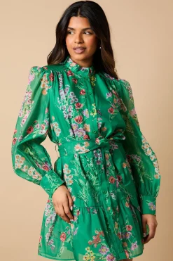 Oasis Petite Robe Chemise Mini en Organza Floral Vert<Femme Robes À Manches Longues|Robes