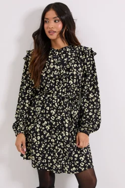 Dorothy Perkins Petite Robe Chemise Mini Jaune à Motif Animalier avec Empiècement à Volants et Ceinture<Femme Robes Mi-Longues|Robes À Manches Longues