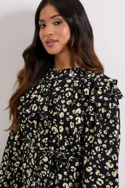 Dorothy Perkins Petite Robe Chemise Mini Jaune à Motif Animalier avec Empiècement à Volants et Ceinture<Femme Robes Mi-Longues|Robes À Manches Longues