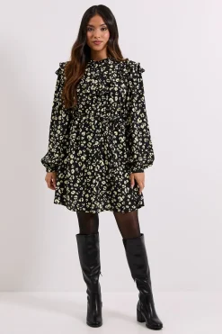 Dorothy Perkins Petite Robe Chemise Mini Jaune à Motif Animalier avec Empiècement à Volants et Ceinture<Femme Robes Mi-Longues|Robes À Manches Longues