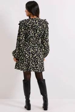 Dorothy Perkins Petite Robe Chemise Mini Jaune à Motif Animalier avec Empiècement à Volants et Ceinture<Femme Robes Mi-Longues|Robes À Manches Longues