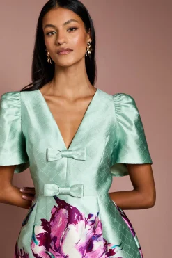 Petite Robe Courte à Imprimé Placement avec Détails Nœuds