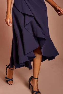 Petite Robe Crêpe à Volants avec Dos Échancré