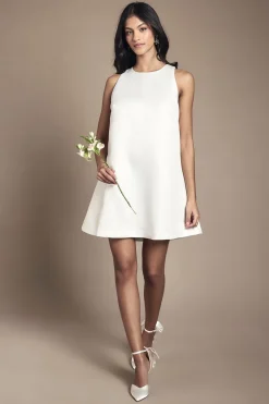 Petite Robe de Mariée Mini en Satin Structuré avec Nœud