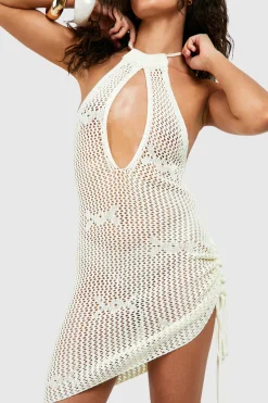 boohoo Petite - Robe de plage en maille à découpe<Femme Robes|Robes Dos Nu