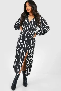 Petite - Robe longue à manches longues et imprimé animal