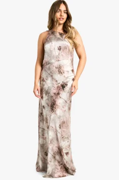 boohoo Petite robe maxi abstraite à dos drapé<Femme Robes|Robes Noires Nouées