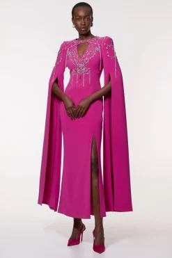 KarenMillen Petite robe maxi cape en tissage Cady ornée de cristaux<Femme Toutes Les Robes|Robes Longues