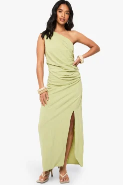 boohoo Petite Robe Maxi à effet lin drapé avec bretelles dans le dos<Femme Robes|Robes De Soirée Chic