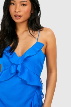 boohoo Petite Robe Maxi en Chiffon à Volants<Femme Toutes Les Robes|Robes Noires Nouées