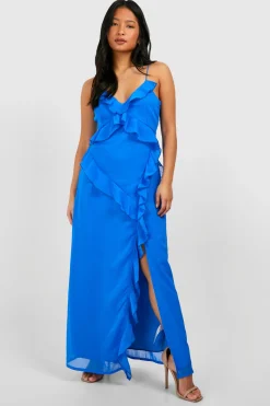 boohoo Petite Robe Maxi en Chiffon à Volants<Femme Toutes Les Robes|Robes Noires Nouées