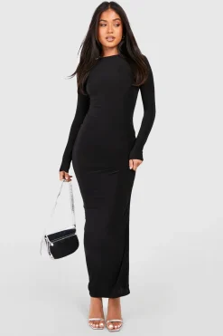 Petite Robe Maxi en Slinky à encolure scoop et manches longues