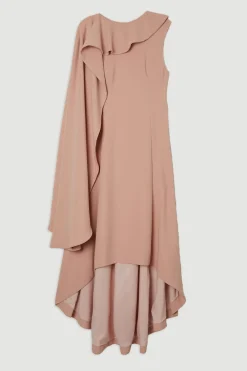 Petite robe maxi à jupe complète, coupe soft tailleur, avec détail de cape en blocs de couleurs