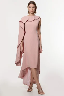 Petite robe maxi à jupe complète, coupe soft tailleur, avec détail de cape en blocs de couleurs