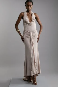 Petite robe maxi premium en viscose jersey crêpe à col cache-cœur