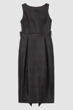 Petite robe maxi sur mesure en taffetas à carreaux avec détail de nœud