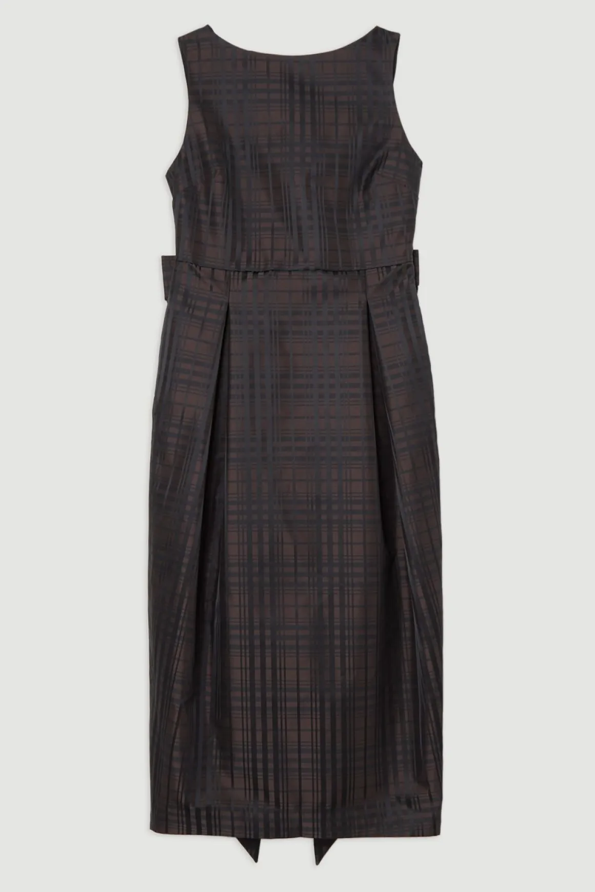 Petite robe maxi sur mesure en taffetas à carreaux avec détail de nœud