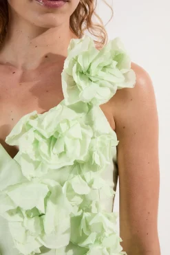 Petite Robe Maxi Tissée à Bretelles avec Volants Ornés