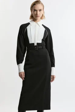 KarenMillen Petite robe maxi tissée en sergé à col contraste<Femme Toutes Les Robes|Robes Longues