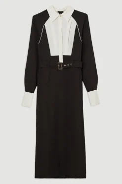 KarenMillen Petite robe maxi tissée en sergé à col contraste<Femme Toutes Les Robes|Robes Longues