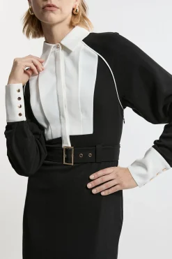 KarenMillen Petite robe maxi tissée en sergé à col contraste<Femme Toutes Les Robes|Robes Longues
