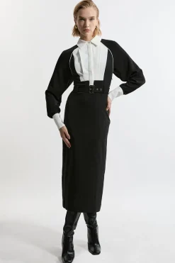 KarenMillen Petite robe maxi tissée en sergé à col contraste<Femme Toutes Les Robes|Robes Longues