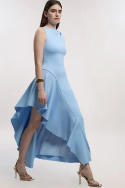 KarenMillen Petite robe maxi tissée en tissu scuba avec ourlet à volants dramatique<Femme Toutes Les Robes|Robes Longues