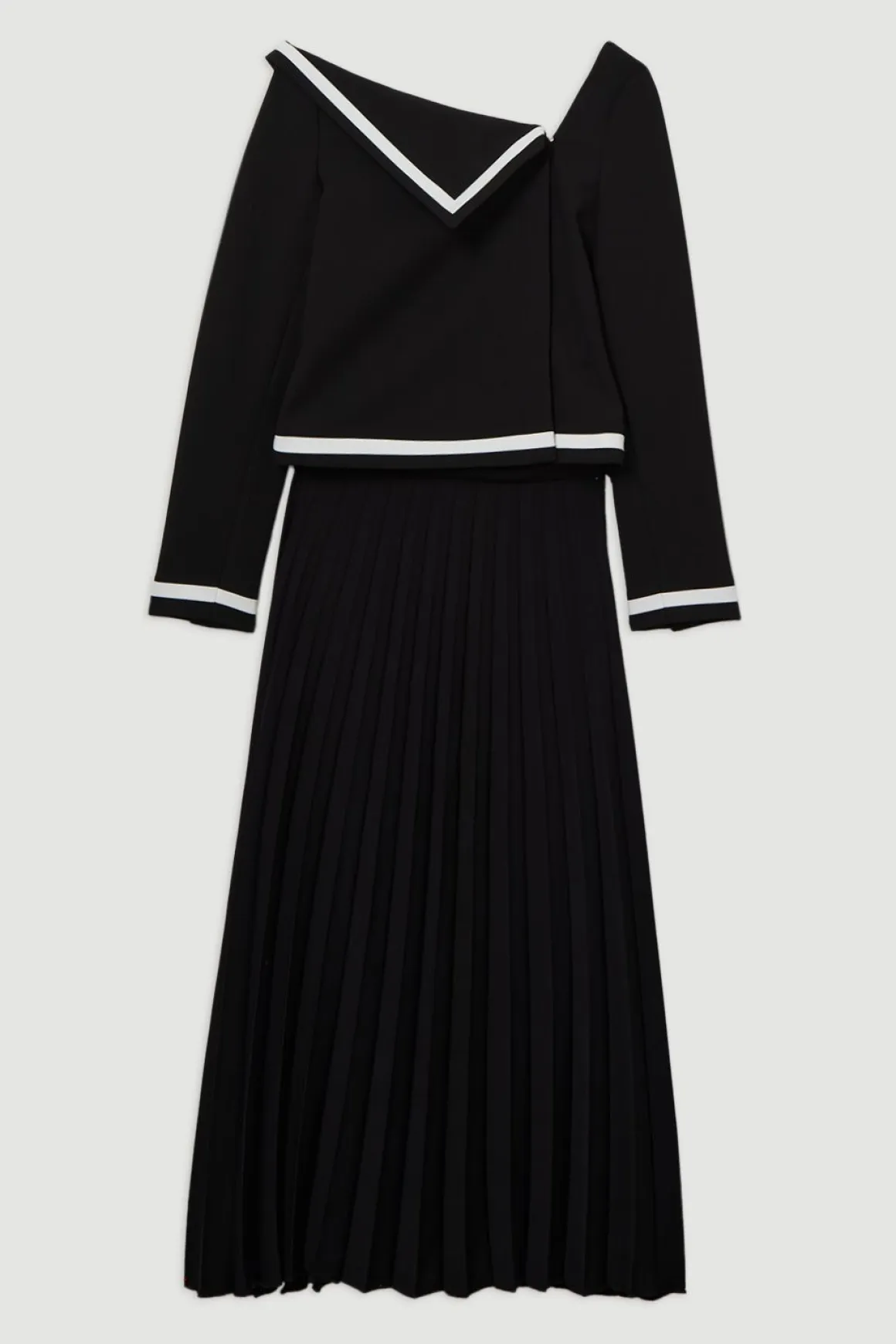 Petite Robe Midaxi Compact Stretch à Encolure Asymétrique, Bloc de Couleur, à Plis et Coupe Ajustée