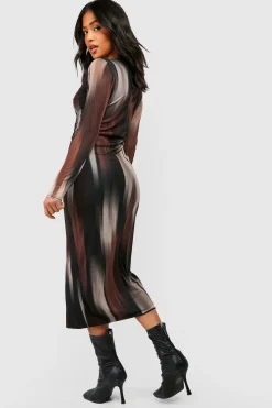 Petite robe midaxi en mesh à manches longues